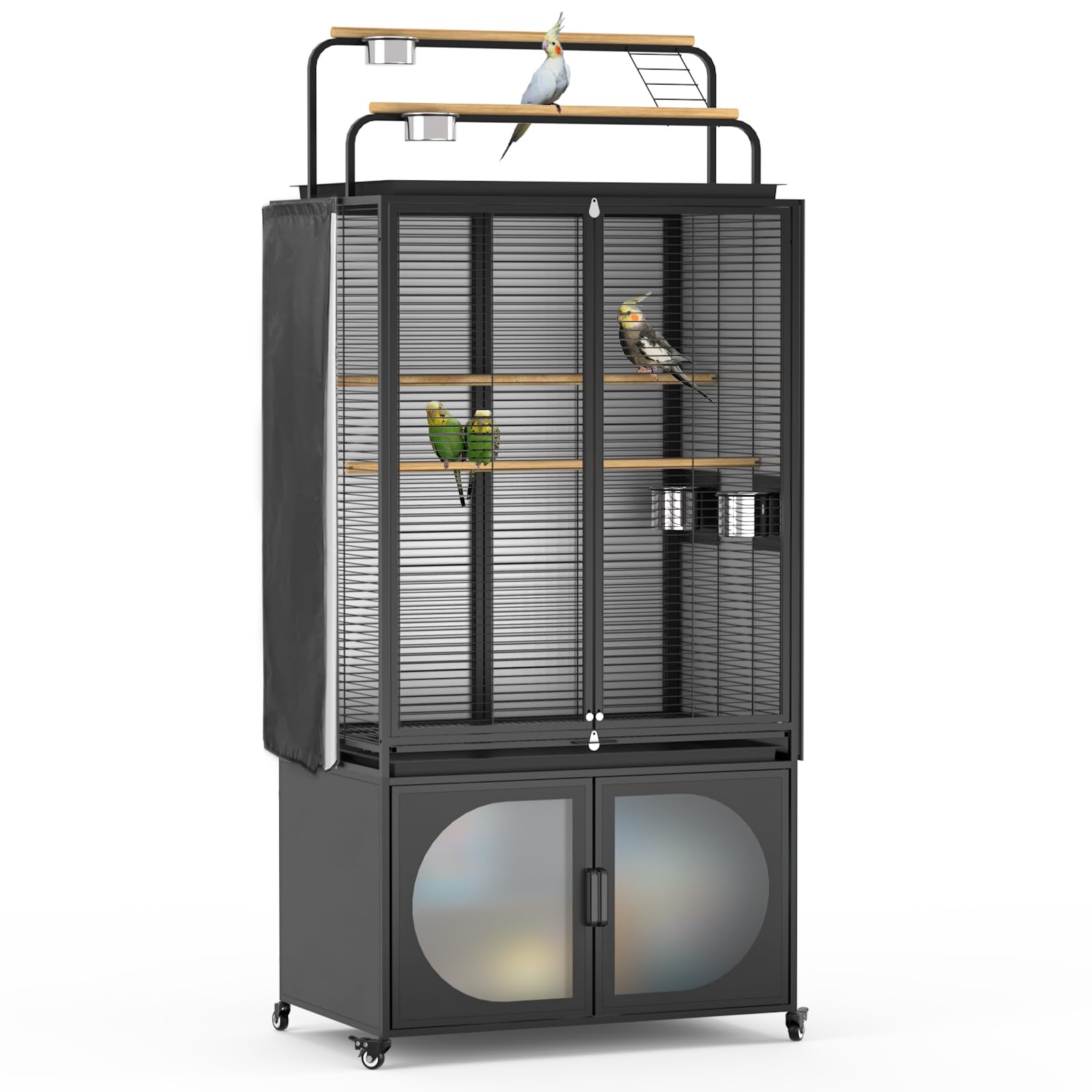 GDLF 72-Inch Bird Cage with Play Top, Parakeet Cage with Rolling Storage Cabinet Extra Large with Cover for Parrot, Cockatiel, B